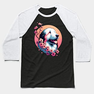 Old English Sheepdog Spring Cherry Blossoms Joy Baseball T-Shirt